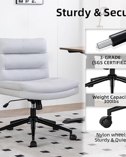 Armless Office Chair with Wheels Wide Desk Chair Leather Mid Back Accent Chair Padded Swivel Vanity Chair for Girl Women Computer Task Chair for Home Office (Suede Fabric, Light Grey) - LeafyLoom