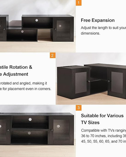 VECELO LED TV Stand for Televisions up to 70 Inchs Modern Entertainment Center with Storage Media Console with 23 Flashing Options and 4 Customizable Modes for Living Room, Bedroom, Black - LeafyLoom