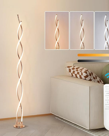 ADISUN 31W Modern Floor Lamp, LED Spiral Floor Lamp for Living Room, 3-Color Dimmable Standing Floor Lamp with Remote Control, 58" Tall Floor Lamp for Living Room Bedroom Office Dining Room (Gold) - LeafyLoom