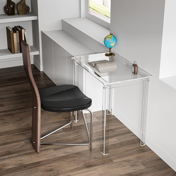 HMYHUM Small Acrylic Desk for Small Spaces, 31.5" L x 19.7" W x 29.5" H, Clear Desk for Home Office for Laptop, Study, Writing, Vanity Table with Rectangular Legs, Modern, Easy Assembly - LeafyLoom