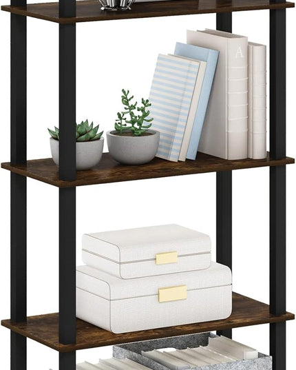 Furinno Turn-S-Tube 5-Tier Multipurpose Shelf Display Rack with Square Tubes, Amber Pine/Black - LeafyLoom