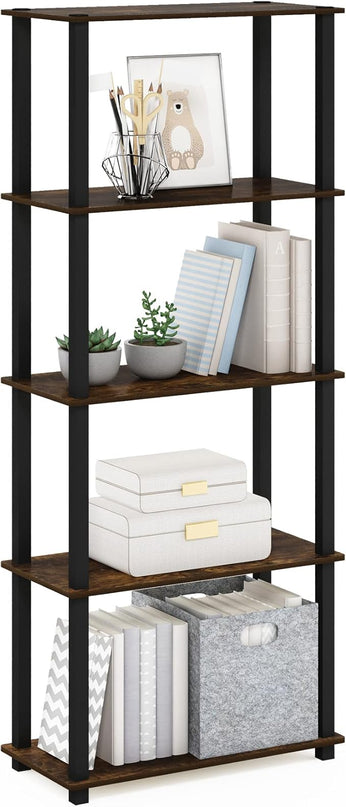 Furinno Turn-S-Tube 5-Tier Multipurpose Shelf Display Rack with Square Tubes, Amber Pine/Black - LeafyLoom