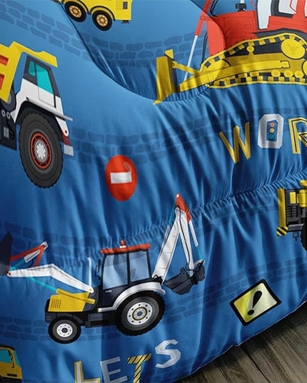 Axolotl Tractor Truck Bedding Set Queen,Excavator Comforter Set,Vehicles Truck Comforter,Boys Bedding Machinery Truck Comforter Construction Site Decor for Kids Boys Teens,1 Quilt 2 Pillowcases,Blue - LeafyLoom