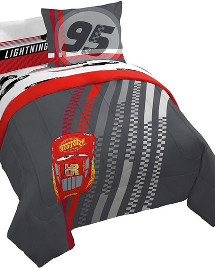 Jay Franco Disney Pixar Cars Race Ready 7 Piece Queen Bed Set - includes Comforter & Sheet Set - Bedding Features Lightning McQueen - Super Soft Fade Resistant Microfiber - LeafyLoom