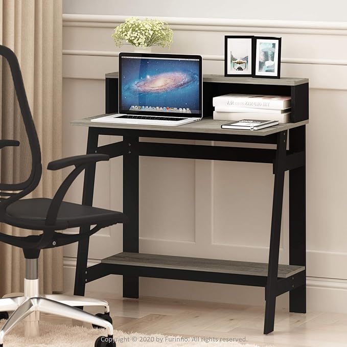 Furinno Simplistic A Frame Computer Desk, Black/French Oak Grey - LeafyLoom
