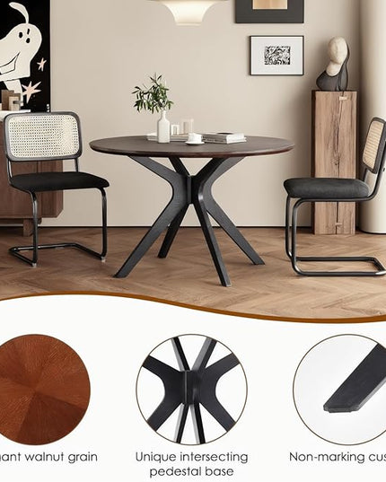Soohow 47.2'' Round Dining Table Dining Room Table for 4-6 People,Kitchen Table Round Solid Wood Dining Table with Intersecting Pedestal Base,Walnut/Black - LeafyLoom