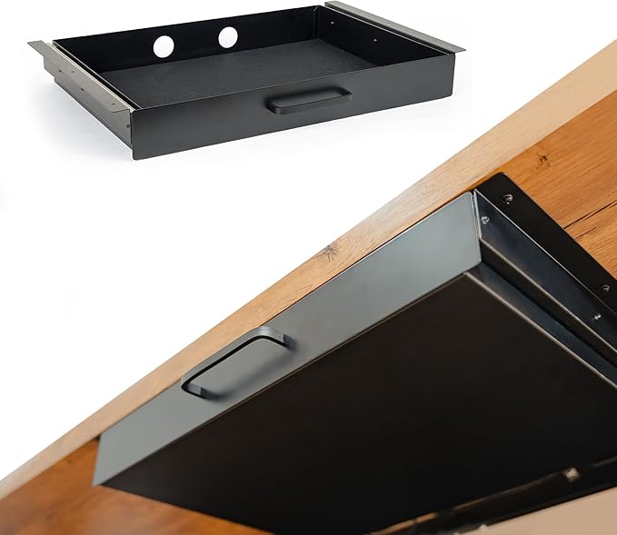 Under Desk Drawer For Desk, Standing Desk Drawer Attachment Under Desk Drawer Slide Out, Carbon Steel Office Drawers Under Desk Pull Out Undermount Drawer, Sliding Underdesk Drawer - 21.5*14*2.8 in - LeafyLoom