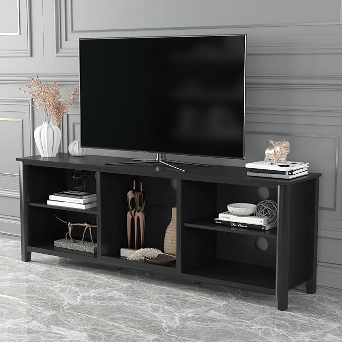 70Inch TV Stand Base, Entertainment Center Cabinet Media Console for Living Room, Bedroom, Black-1 - LeafyLoom