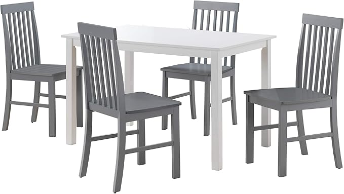 Walker Edison 4 Person Modern Farmhouse Wood Small Dining Table Dining Room Kitchen Table Set 4 Chairs Set, 48 Inch, White and Grey - LeafyLoom