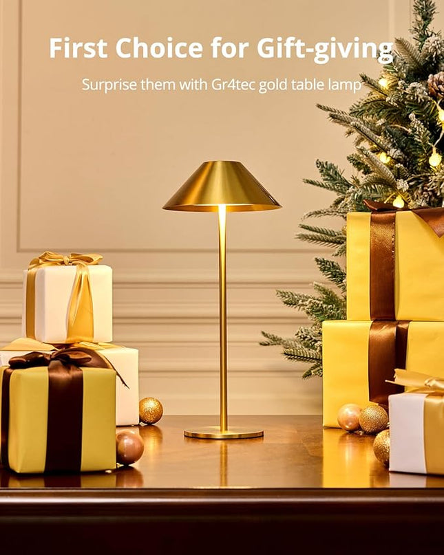 Cordless Table Lamp Rechargeable, Battery Operated LED Table Lamp with 3 Color Temperature & Stepless Dimming, Gold Desk Lamp, Outdoor Table Lamp for Living Room Home Bedroom Dining Patio - LeafyLoom