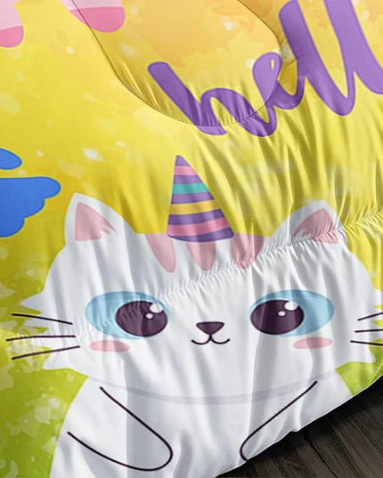Axolotl Cat Bedding Full Cartoon Cat Comforter Set,Rainbow Printed Kids Bedding Set for Girls Kids Adults Teens,Kids Comforter Set All Season,1 Quilt 2 Pillow Cases,Colorful Pink Blue - LeafyLoom