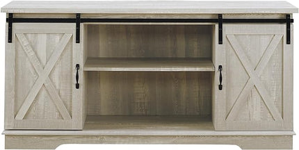 Walker Edison Richmond Modern Farmhouse Sliding Barn Door TV Stand for TVs up to 65 Inches, 58 Inch, Stone Grey - LeafyLoom