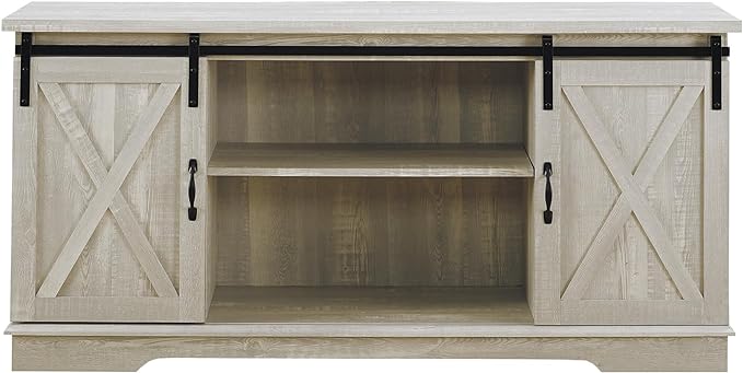 Walker Edison Richmond Modern Farmhouse Sliding Barn Door TV Stand for TVs up to 65 Inches, 58 Inch, Stone Grey - LeafyLoom