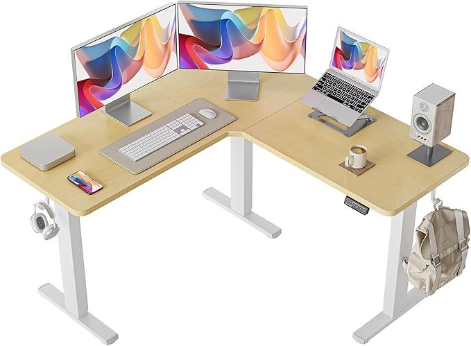 FEZIBO Standing Desk, Electric Stand up Height Adjustable Home Office Table, Sit Stand Desk, Nature Top - LeafyLoom