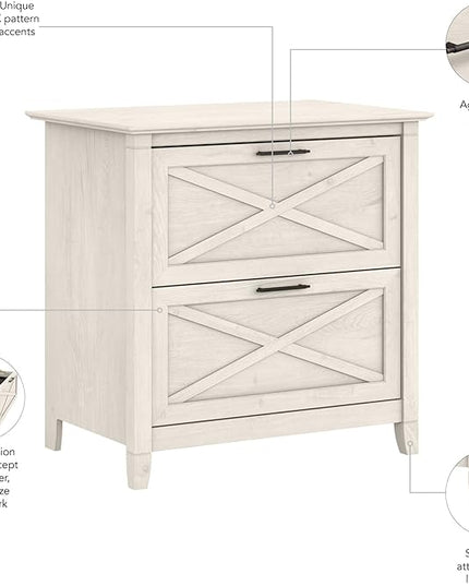 Bush Furniture Key West 2 Drawer Lateral File Cabinet in Linen White Oak | Document Storage for Home Office | Accent Chest with Drawers - LeafyLoom