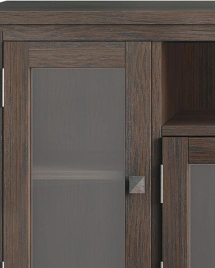 SIMPLIHOME Cosmopolitan SOLID WOOD Universal TV Media Stand, 72 inch Wide, Contemporary, Living Room Entertainment Center with Storage, for Flat Screen TVs up to 80 inches in Farmhouse Brown - LeafyLoom