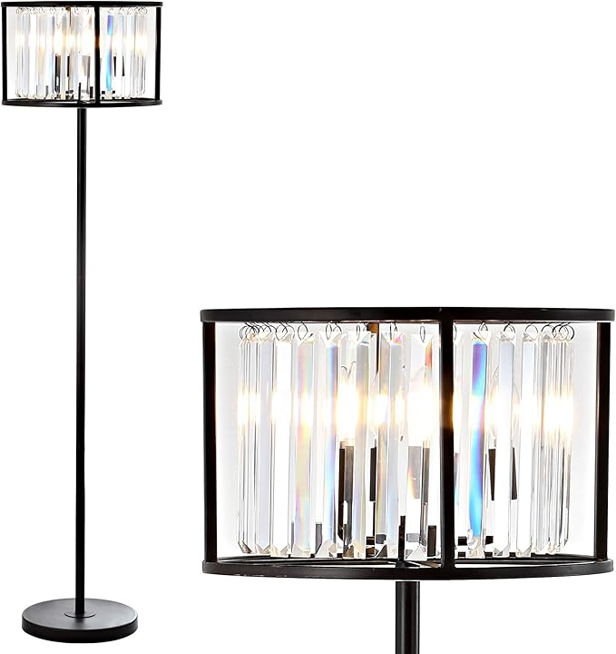 JONATHAN Y JYL9054A Bevin 63" Metal/Crystal LED Floor Lamp, Glam, Contemporary, Modern, Elegant, Office, Living Room, Family Room, Dining Room, Bedroom, Hallway, Foyer, Oil Rubbed Bronze/Crystal - LeafyLoom