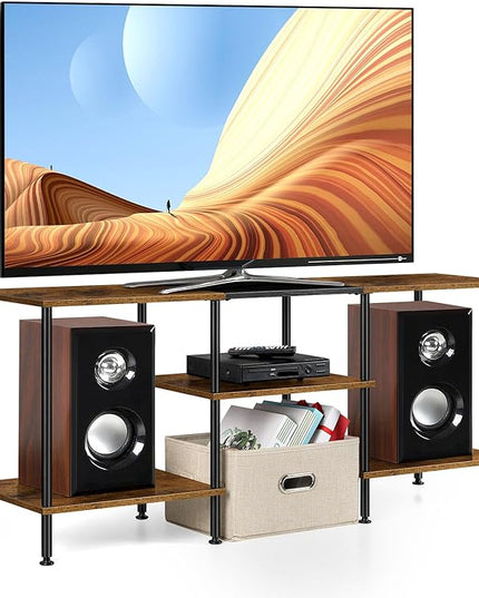 50 inch TV Stand for Bedroom Rustic Brown TV Entertainment Center with Storage 3 Tier TV Table Stand for Living Room TV Console Table for 50 43 40 32 inch TV - LeafyLoom