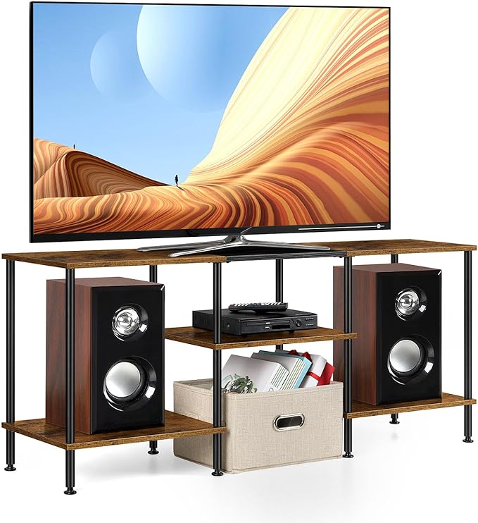 50 inch TV Stand for Bedroom Rustic Brown TV Entertainment Center with Storage 3 Tier TV Table Stand for Living Room TV Console Table for 50 43 40 32 inch TV - LeafyLoom