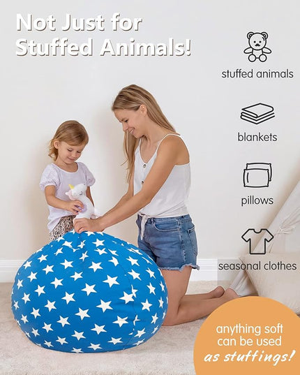 Aubliss Stuffed Animal Bean Bag Storage Chair (Blue Star, Large (38'')) - LeafyLoom