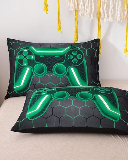 NTBED Game Console Comforter Set for Boys Girls Kids Geometric Lightweight Microfiber Bedding Sets (Green, Twin) - LeafyLoom