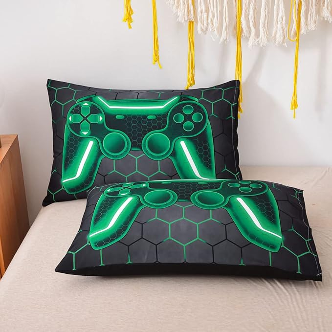 NTBED Game Console Comforter Set for Boys Girls Kids Geometric Lightweight Microfiber Bedding Sets (Green, Twin) - LeafyLoom