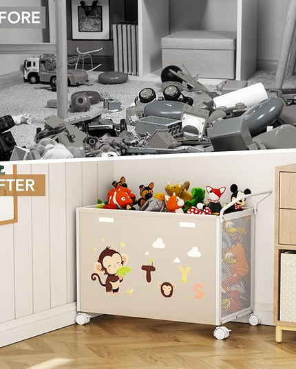 Toy Box Toy Storage - 72L Kids Toy Organizer with Wheels Toy Chest Storage Bins with Lids, Toy Boxes for Girls Boys, Stuffed Animals, Clothes, Bedroom, Living Room （beige） - LeafyLoom