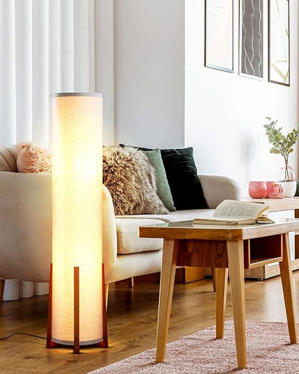 Brightech Parker LED Floor lamp, 48 Inches Tall Lamp with Wood Frame, Asian Design Lamp for Bedroom, Decorative Tower Shade Lamp for Living Rooms & Offices, Great Living Room Décor - LeafyLoom