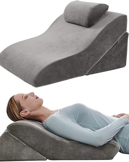 Axelrod Bed Wedge Pillow Set Foam | Adjustable Pillows for Back, Leg and Knee Pain Relief | Post Surgery Ortho Pillow – Anti Snoring, Heartburn, Acid Reflux & GERD Grey - LeafyLoom