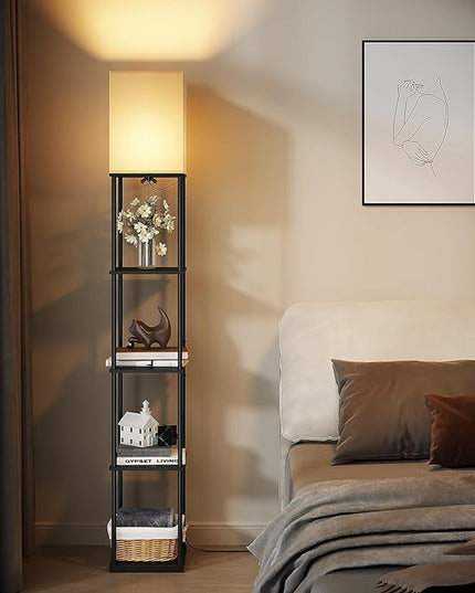 SUNMORY 5 Tier Floor Lamp with Shelves, Modern Square Standing Lamp with 3 Color Temperature Bulb, Corner Display Bookshelf Lamp for Living Room and Bedroom, Tall Shelf Floor Lamp - LeafyLoom