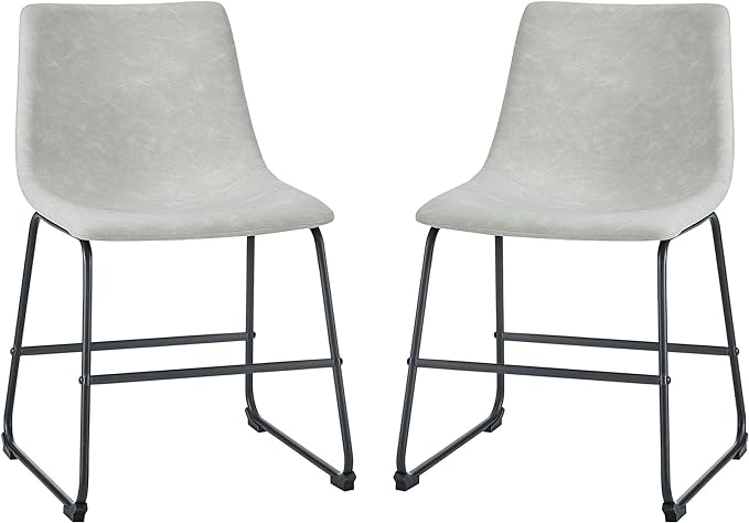 Walker Edison Douglas Urban Industrial Faux Leather Armless Dining Chairs, Set of 2, Grey - LeafyLoom