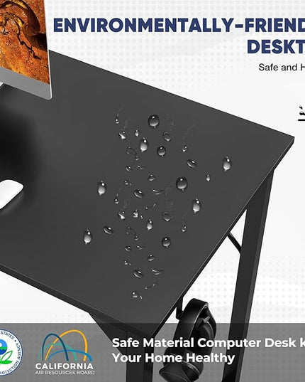 STATESVILLE 32 inch Small Computer Desk Writing Study Work Office Table Modern Simple with Storage Bag and Hook for Home Bedroom, Black - LeafyLoom