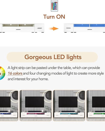 NicBex TV Stand for 90+ Inch TV LED Entertainment Center Media Storage Console Table with High Gloss TV Cabinet and 16-Color RGB LED for Living Room,Bedroom, 82.60 Inch,White - LeafyLoom