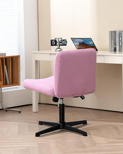 Panana Office Chair Fabric Padded Seat Armless Desk Chair Swivel Computer Task Chair Mid-Back No Wheels Accent Chair (Pink) - LeafyLoom
