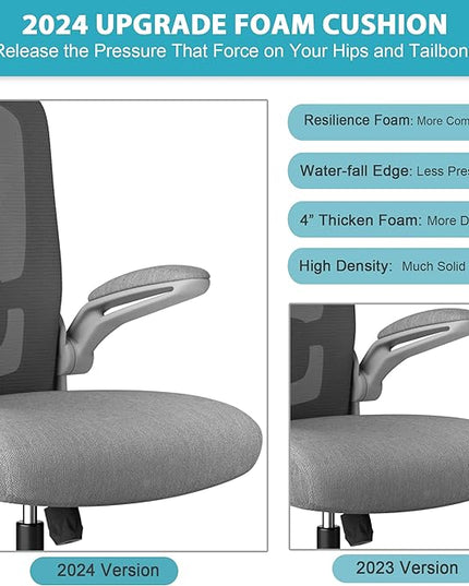 Mimoglad Office Chair, High Back Ergonomic Desk Chair with Adjustable Lumbar Support and Headrest, Swivel Task Chair with flip-up Armrests for Guitar Playing, 5 Years Warranty - LeafyLoom