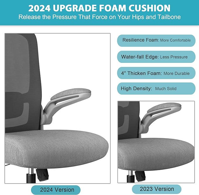 Mimoglad Office Chair, High Back Ergonomic Desk Chair with Adjustable Lumbar Support and Headrest, Swivel Task Chair with flip-up Armrests for Guitar Playing, 5 Years Warranty - LeafyLoom