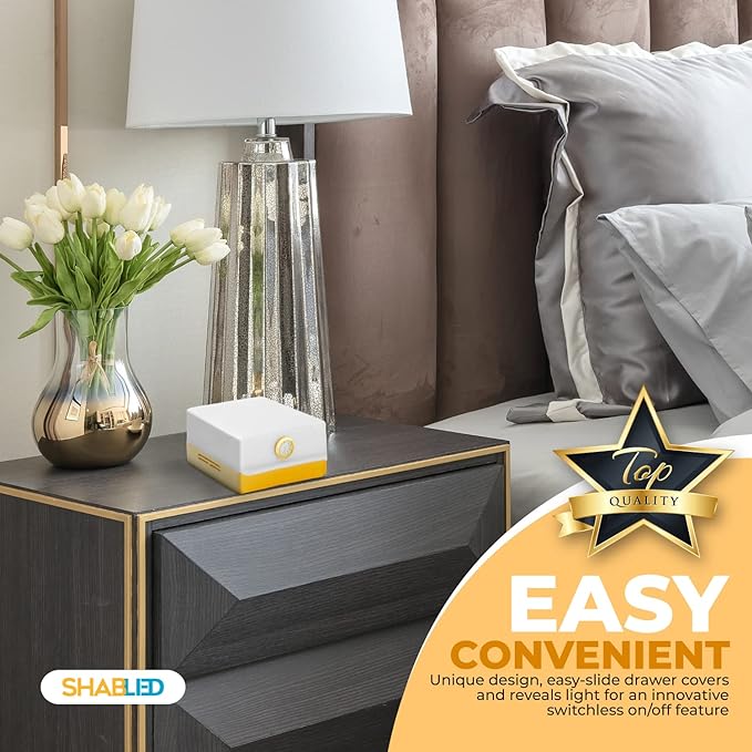 Kosher for Shabbos LED Lamp with Drawer, Table Lamps and nightlight for Living Rooms, Bedrooms, Baby Nursery, Home Office, Reading, Bulb Lasts 50,000 Hours, (Gold) - LeafyLoom