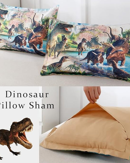 WINLIFE Dinosaur Comforter Set Twin Kids Bedding Set T-Rex Jurassic Jungle Dino Comforter Sets for Boys Teens, Lightweight Easy Care Bedding (2 Pieces, Twin) - LeafyLoom