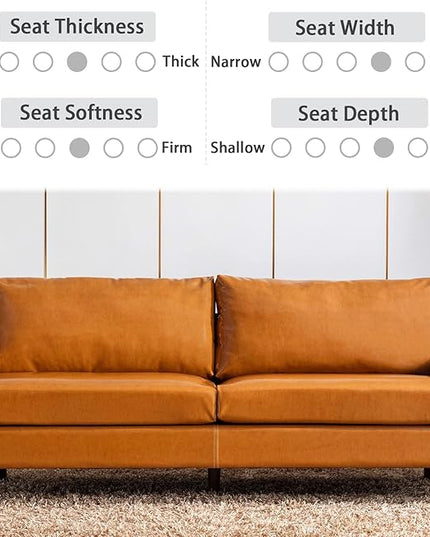 Dreamsir 80'' Faux Leather Sofa Couch, Mid-Century Modern Sofa with Solid Wooden Frame & Padded Cushions, 3-Seater Couch for Living Room, Apartment, Lounge Room (Camel) - LeafyLoom