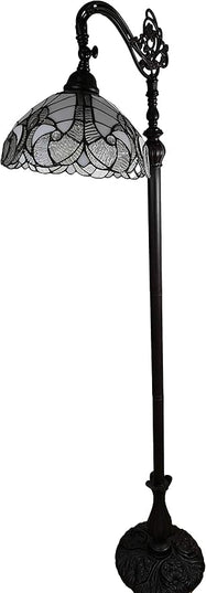 Amora Tiffany Style Floor Lamp Arched 62" Tall Stained Glass White Mahogany Antique Vintage Light Decor Bedroom Living Room Reading Gift AM262FL11B Lighting - LeafyLoom