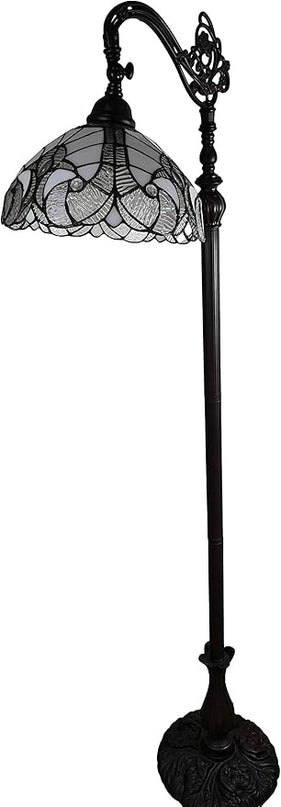 Amora Tiffany Style Floor Lamp Arched 62" Tall Stained Glass White Mahogany Antique Vintage Light Decor Bedroom Living Room Reading Gift AM262FL11B Lighting - LeafyLoom