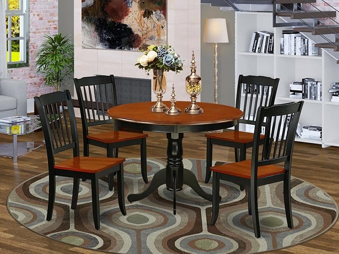 East West Furniture HLDA5-BCH-W 5 Piece Kitchen Table & Chairs Set Includes a Round Dining Room Table with Pedestal and 4 Dining Chairs, 42x42 Inch, Black & Cherry - LeafyLoom