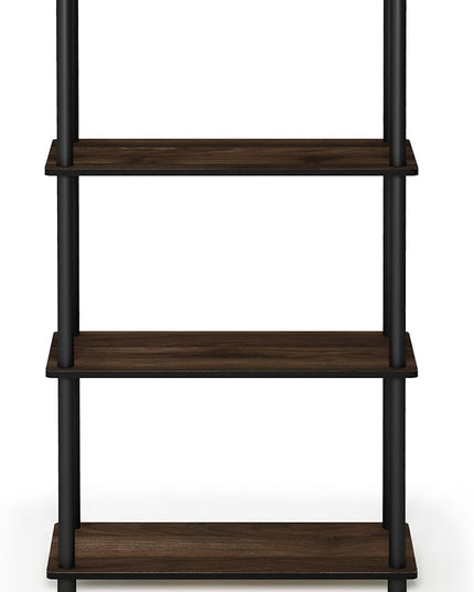 Furinno Turn-N-Tube 4-Tier Multipurpose Shelf Display Rack, Round Tubes, Columbia Walnut/Black - LeafyLoom