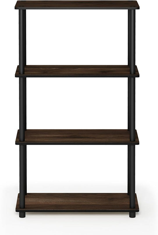 Furinno Turn-N-Tube 4-Tier Multipurpose Shelf Display Rack, Round Tubes, Columbia Walnut/Black - LeafyLoom