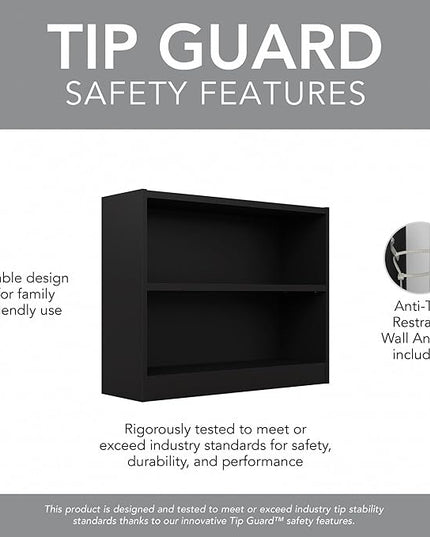 Bush Furniture Universal Small 2 Shelf Bookcase in Black - Set of 2, Matching Storage and Display Bookshelves for Home Office or Living Room Organization - LeafyLoom