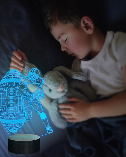 Attivolife Football Player 3D Nightlight, Rugby Illusion LED Lamp with Remote & Touch Control, 16 Colors Changing Dimmable, Great Bedside Decor Birthday GIft for Outsports Lover Children Kids Boys - LeafyLoom