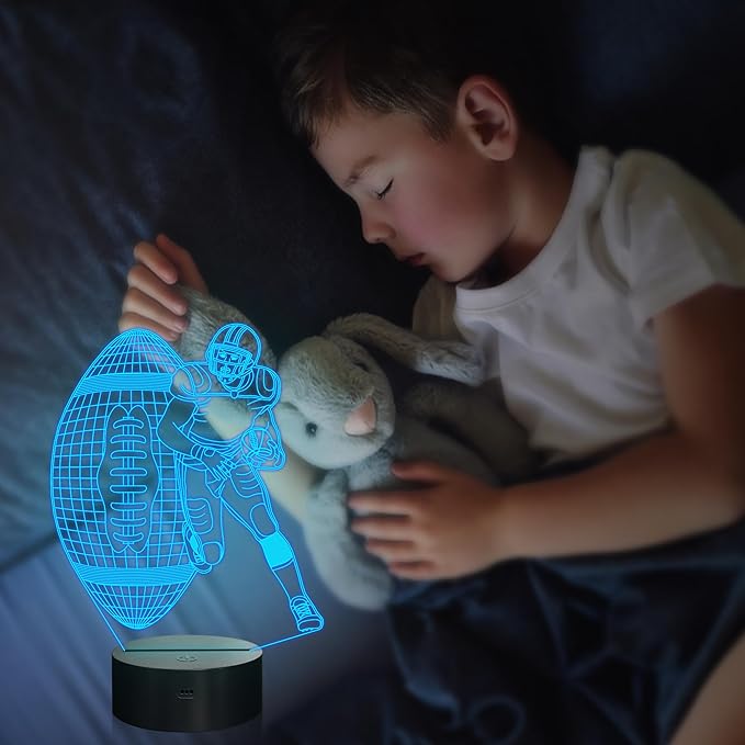Attivolife Football Player 3D Nightlight, Rugby Illusion LED Lamp with Remote & Touch Control, 16 Colors Changing Dimmable, Great Bedside Decor Birthday GIft for Outsports Lover Children Kids Boys - LeafyLoom