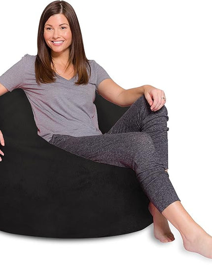 Posh Creations Bean Bag Chair for Kids, Teens, and Adults Includes Removable and Machine Washable Cover, Soft Faux Rabbit Fur - Black, 48in - X-Large - LeafyLoom