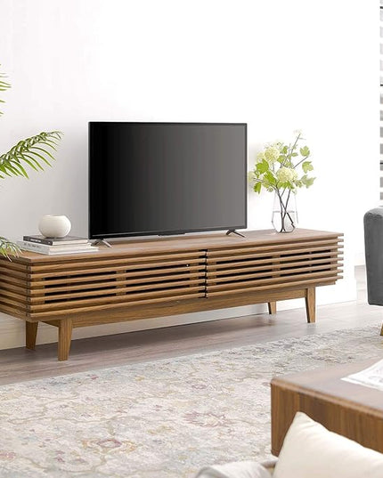 Modway Render 71" Mid-Century Modern Low Profile TV Stand in Walnut, 71 Inch - LeafyLoom
