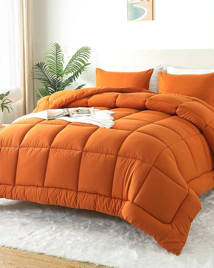 WhatsBedding Twin Comforter Set,Burnt Orange Lightweight Bedding Set for All Season Soft Down Alternative Terracotta Bed Set with 1 Pillowcase, Twin Size, 64"x88" - LeafyLoom
